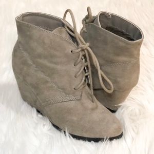 Taupe wedge booties